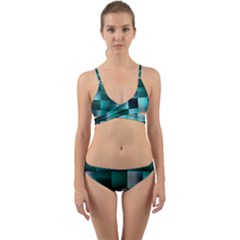 Background Squares Metal Green Wrap Around Bikini Set by Nexatart