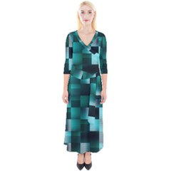 Background Squares Metal Green Quarter Sleeve Wrap Maxi Dress by Nexatart