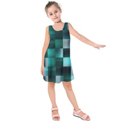 Background Squares Metal Green Kids  Sleeveless Dress by Nexatart