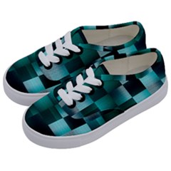 Background Squares Metal Green Kids  Classic Low Top Sneakers by Nexatart