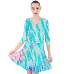 Blue Background Art Abstract Watercolor Quarter Sleeve Front Wrap Dress	 by Nexatart