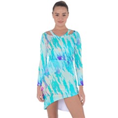 Blue Background Art Abstract Watercolor Asymmetric Cut-out Shift Dress