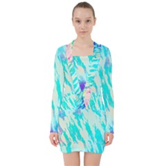 Blue Background Art Abstract Watercolor V-neck Bodycon Long Sleeve Dress by Nexatart