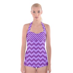 Background Fabric Violet Boyleg Halter Swimsuit  by Nexatart