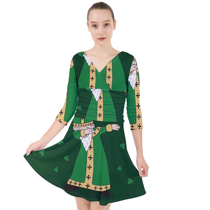  St. Patrick  Dabbing Quarter Sleeve Front Wrap Dress	