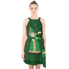  St  Patrick  Dabbing Halter Collar Waist Tie Chiffon Dress by Valentinaart