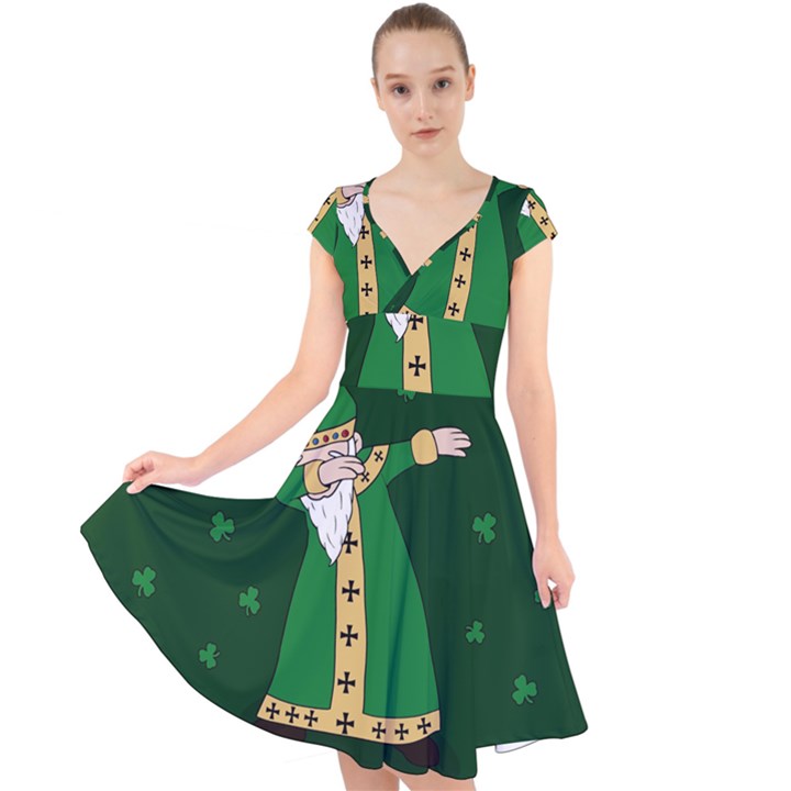  St. Patrick  Dabbing Cap Sleeve Front Wrap Midi Dress