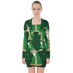  St  Patrick  Dabbing V-neck Bodycon Long Sleeve Dress by Valentinaart