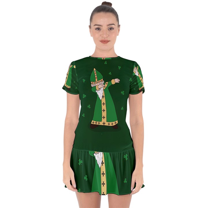  St. Patrick  Dabbing Drop Hem Mini Chiffon Dress