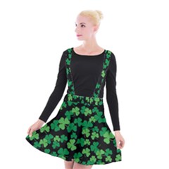 St  Patricks Day Clover Pattern Suspender Skater Skirt by Valentinaart