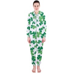 St  Patricks Day Clover Pattern Hooded Jumpsuit (ladies) 