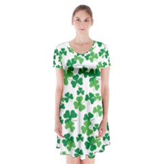 St  Patricks Day Clover Pattern Short Sleeve V-neck Flare Dress by Valentinaart