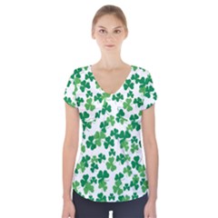 St  Patricks Day Clover Pattern Short Sleeve Front Detail Top by Valentinaart