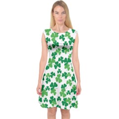 St  Patricks Day Clover Pattern Capsleeve Midi Dress by Valentinaart