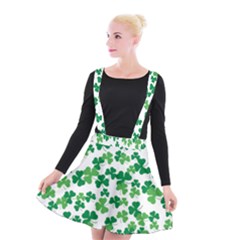 St  Patricks Day Clover Pattern Suspender Skater Skirt by Valentinaart