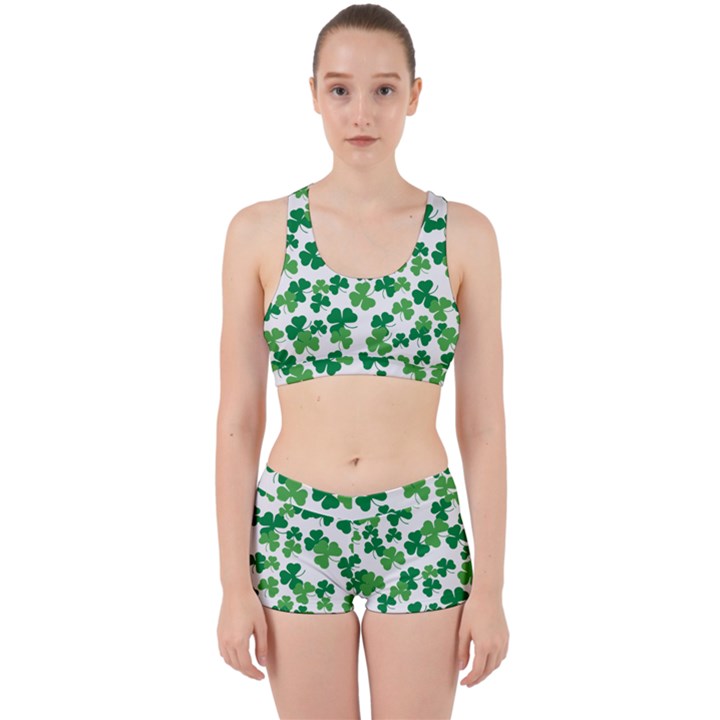 St. Patricks day clover pattern Work It Out Sports Bra Set