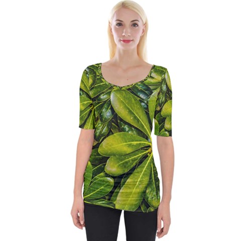 Top View Leaves Wide Neckline Tee by dflcprints