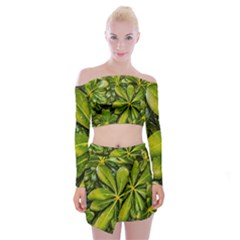 Top View Leaves Off Shoulder Top With Mini Skirt Set by dflcprints