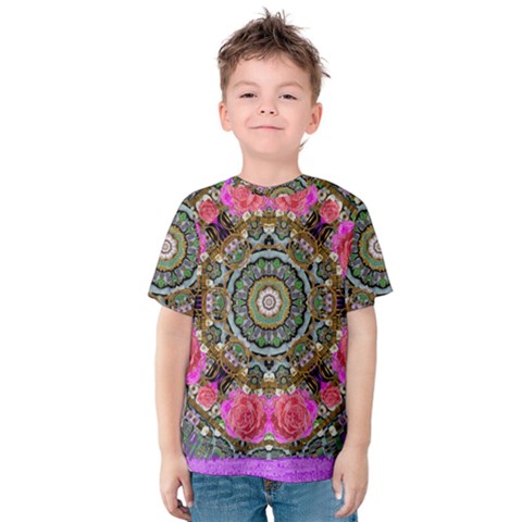 Roses In A Color Cascade Of Freedom And Peace Kids  Cotton Tee by pepitasart