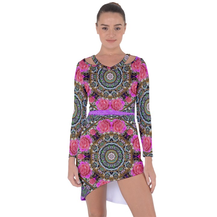 Roses In A Color Cascade Of Freedom And Peace Asymmetric Cut-Out Shift Dress