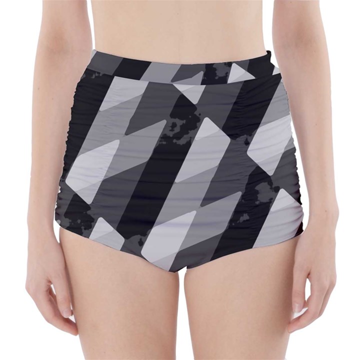 Black And White Grunge Striped Pattern High-Waisted Bikini Bottoms