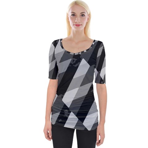 Black And White Grunge Striped Pattern Wide Neckline Tee by dflcprints