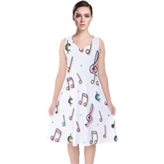 Vip Note Print V-neck Midi Sleeveless Dress  by ThreadsBySkyBox