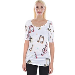 Vip Note Print Wide Neckline Tee