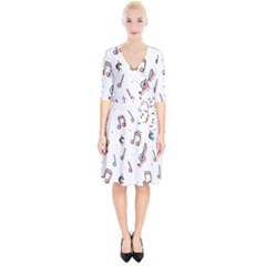 Vip Note Print Wrap Up Cocktail Dress