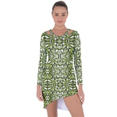 Stylized Nature Print Pattern Asymmetric Cut-out Shift Dress by dflcprints