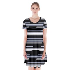 Skewed Stripes Pattern Design Short Sleeve V-neck Flare Dress by dflcprints