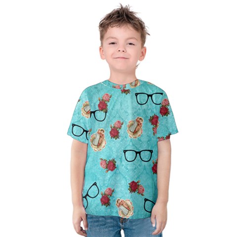 Vintage Glasses Blue Kids  Cotton Tee by snowwhitegirl