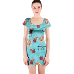 Vintage Glasses Blue Short Sleeve Bodycon Dress by snowwhitegirl