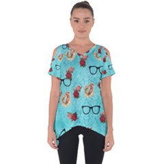 Vintage Glasses Blue Cut Out Side Drop Tee