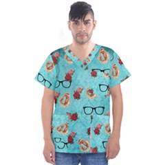 Vintage Glasses Blue Men s V-neck Scrub Top