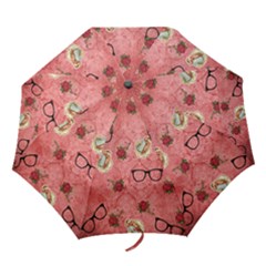 Vintage Glasses Rose Folding Umbrellas by snowwhitegirl