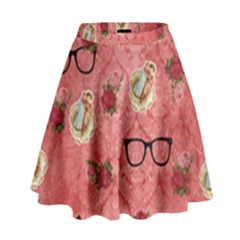 Vintage Glasses Rose High Waist Skirt by snowwhitegirl