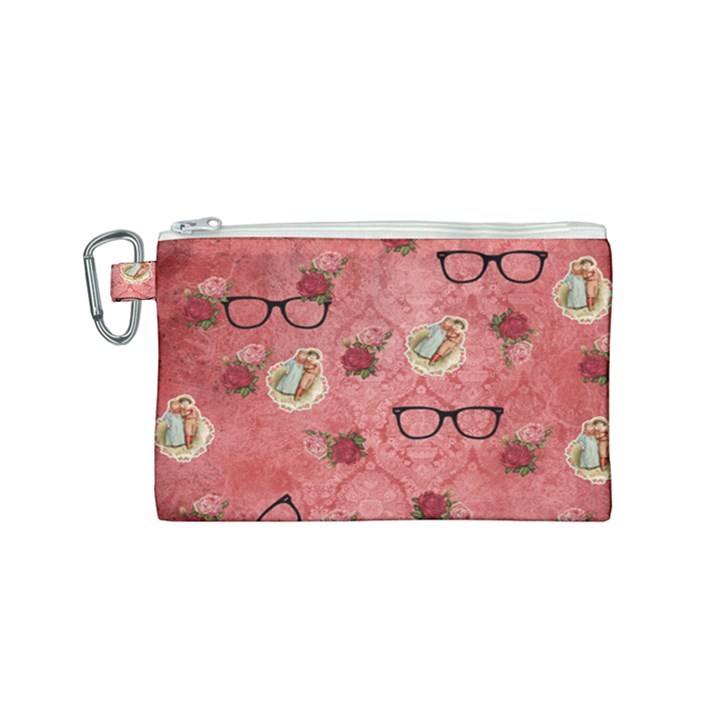 Vintage Glasses Rose Canvas Cosmetic Bag (Small)