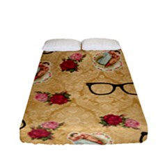 Vintage Glasses Beige Fitted Sheet (full/ Double Size) by snowwhitegirl