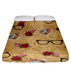 Vintage Glasses Beige Fitted Sheet (king Size) by snowwhitegirl