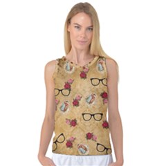 Vintage Glasses Beige Women s Basketball Tank Top by snowwhitegirl