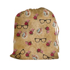 Vintage Glasses Beige Drawstring Pouches (xxl) by snowwhitegirl