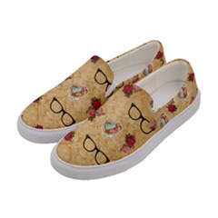 Vintage Glasses Beige Women s Canvas Slip Ons by snowwhitegirl