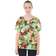 Fruit Blossom V-neck Dolman Drape Top