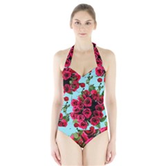 Roses Blue Halter Swimsuit by snowwhitegirl