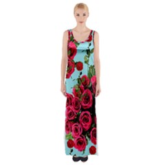 Roses Blue Maxi Thigh Split Dress by snowwhitegirl