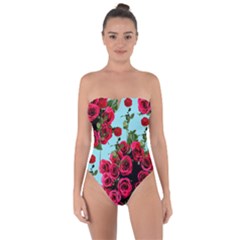 Roses Blue Tie Back One Piece Swimsuit by snowwhitegirl