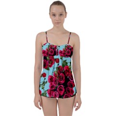 Roses Blue Babydoll Tankini Set by snowwhitegirl