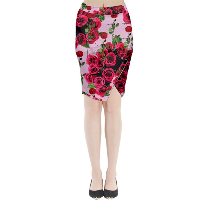 Roses Pink Midi Wrap Pencil Skirt