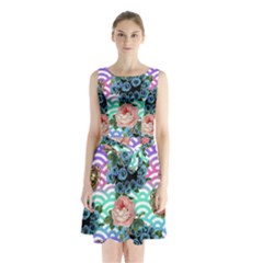 Floral Waves Sleeveless Waist Tie Chiffon Dress by snowwhitegirl